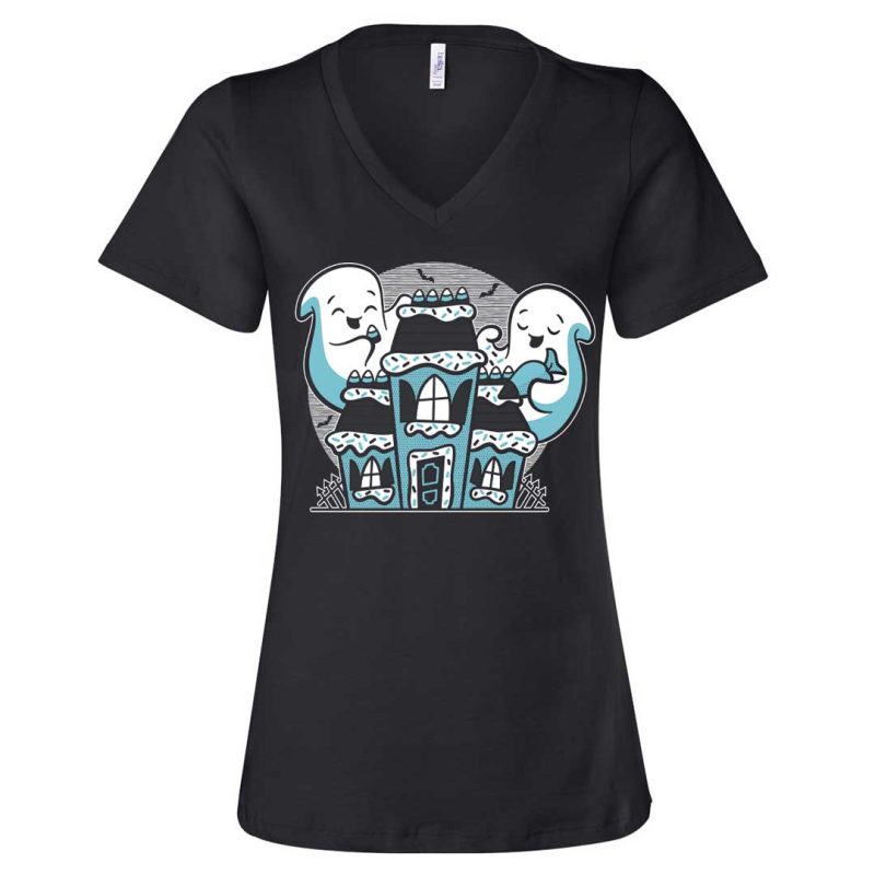 Blue Haunted Ginger House VNeck Black