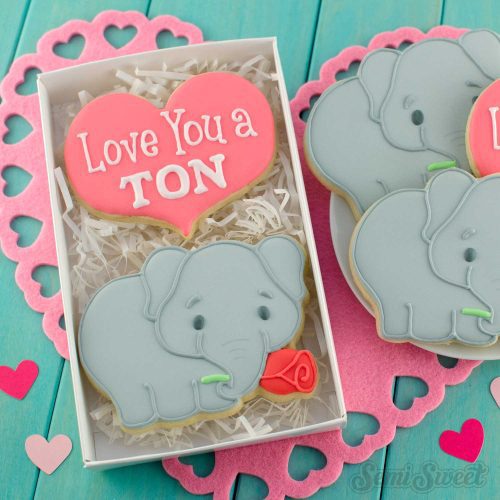 Valentine elephant cookies square