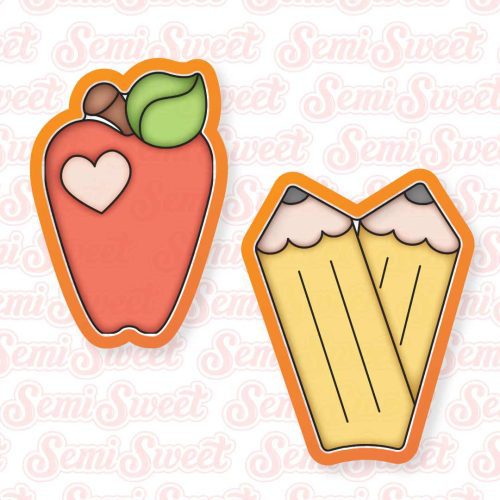 Apple & Pencil Cookie Platter Set | Semi Sweet Designs