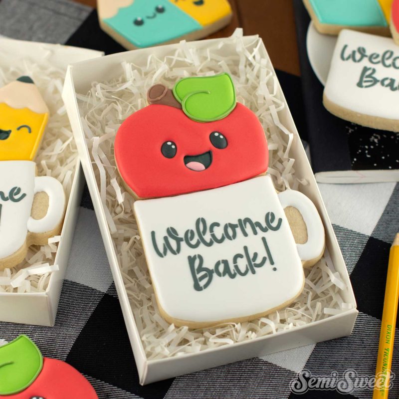 apple school mug cookie square