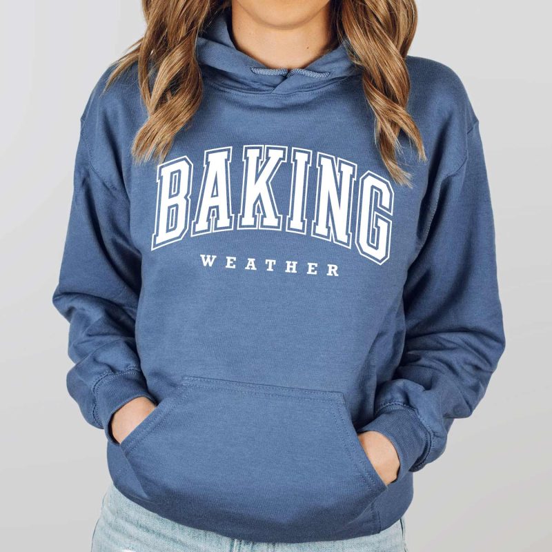 baking weather hoodie indigo blue white