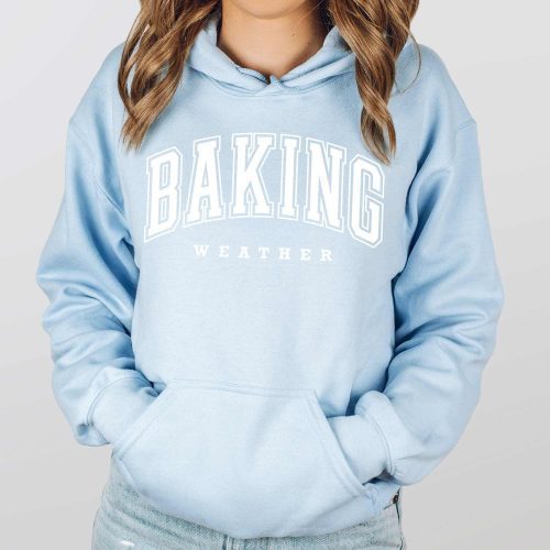 baking weather hoodie light blue white