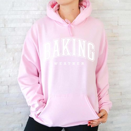 baking weather hoodie light pink white