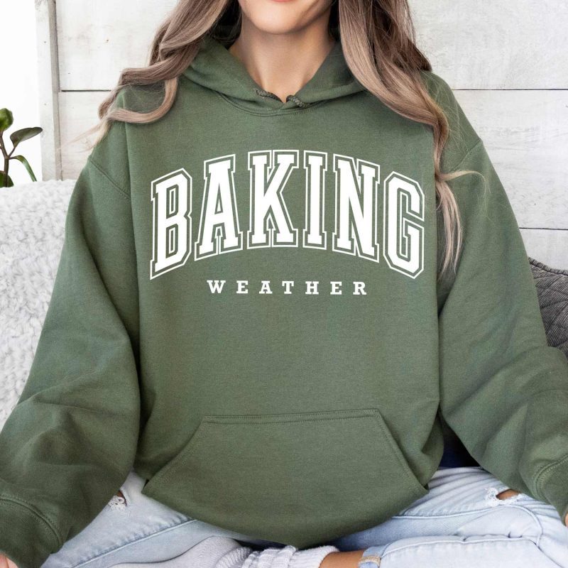 baking weather hoodie military green white