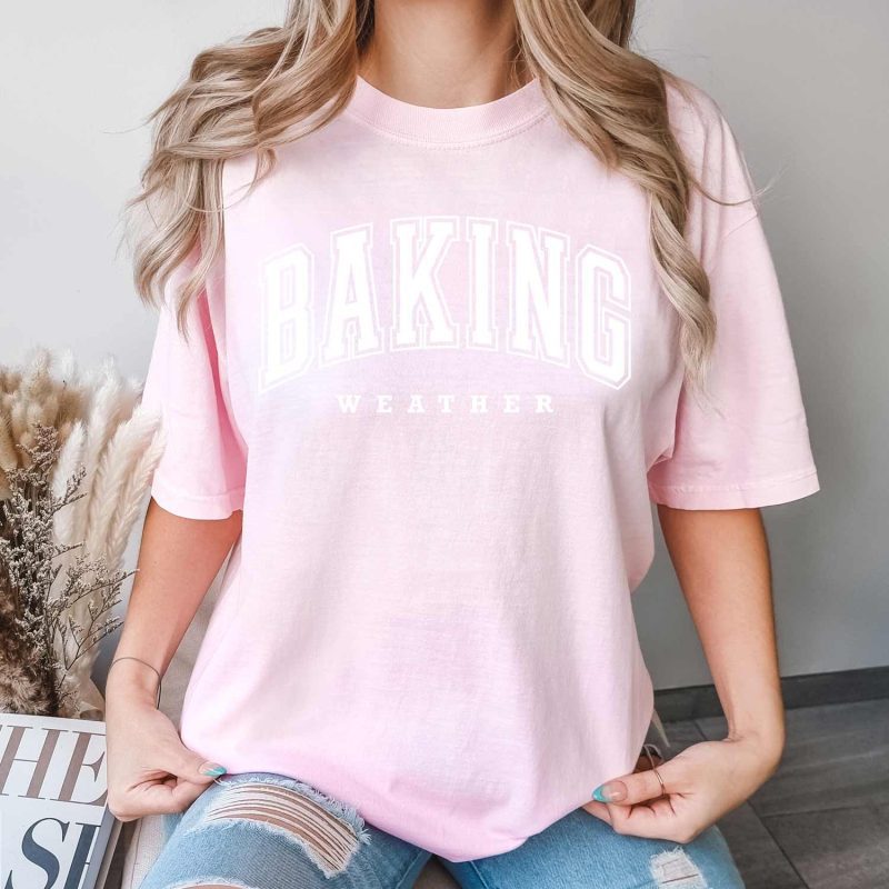 baking weather shirt pink white