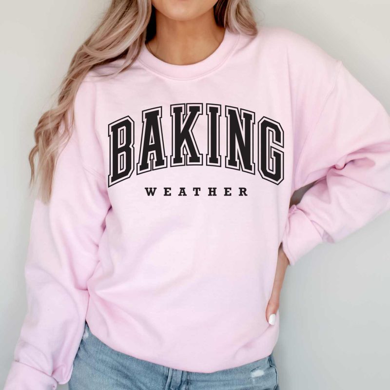 baking weather sweatshirt light pink black