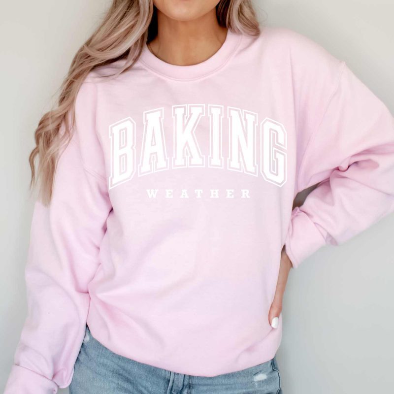 baking weather sweatshirt light pink white