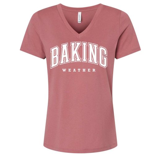 baking weather vneck mauve white