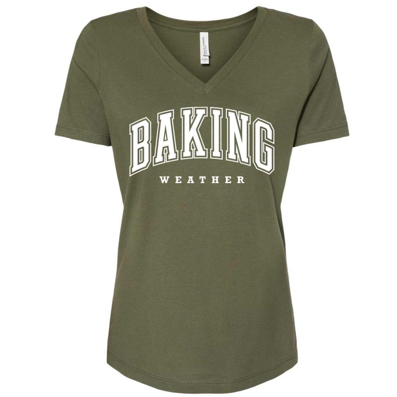 baking weather vneck military green white