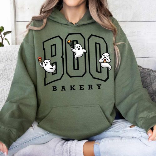 boo bakery ghosts gildan 18500 military green