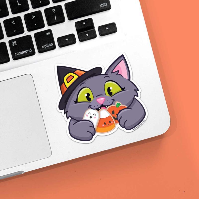 cat witch sticker laptop