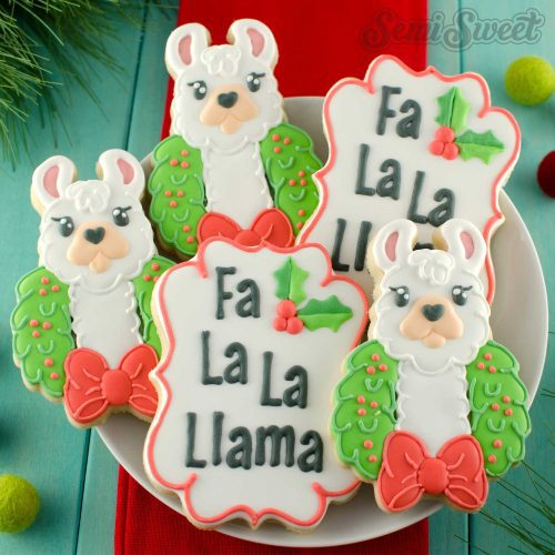 christmas llama cookies plate