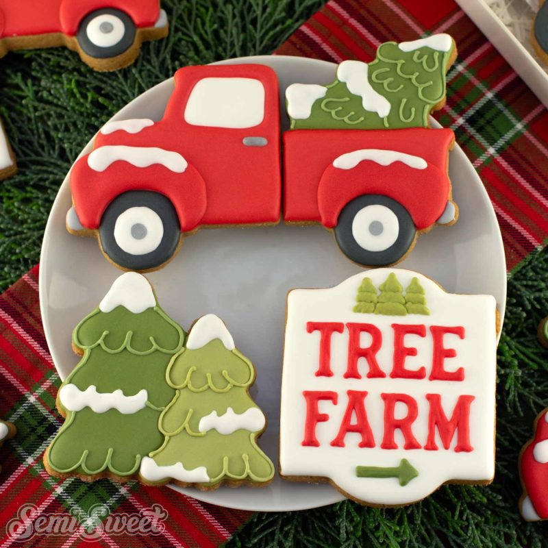 christmas truck cookie plate square