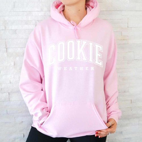 cookie weather hoodie light pink white