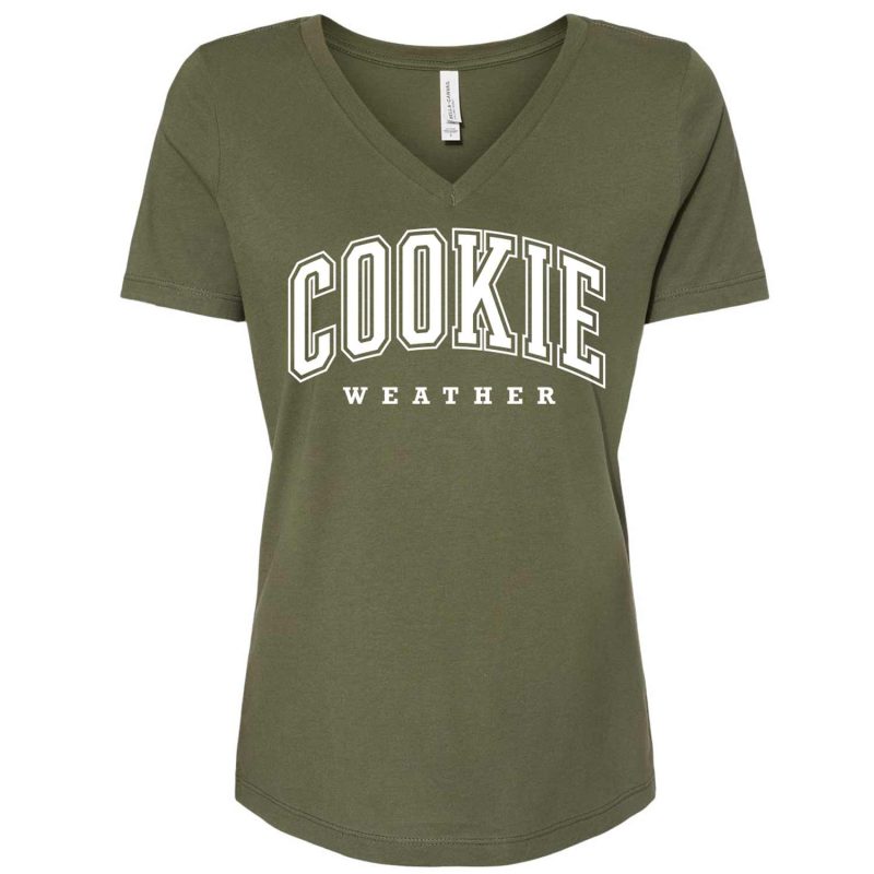 cookie weather vneck military green white