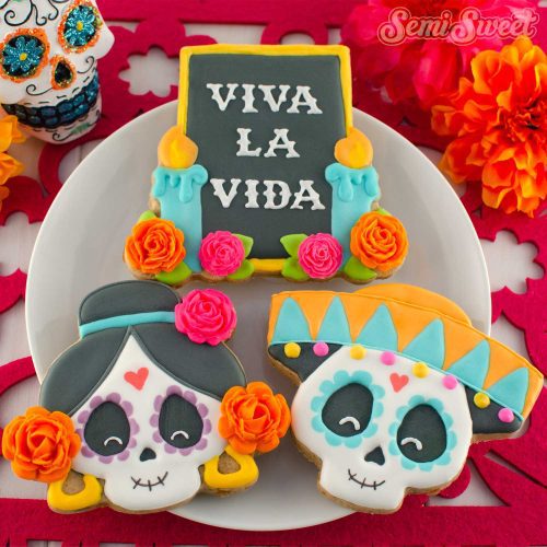 day of the dead skull cookies square group