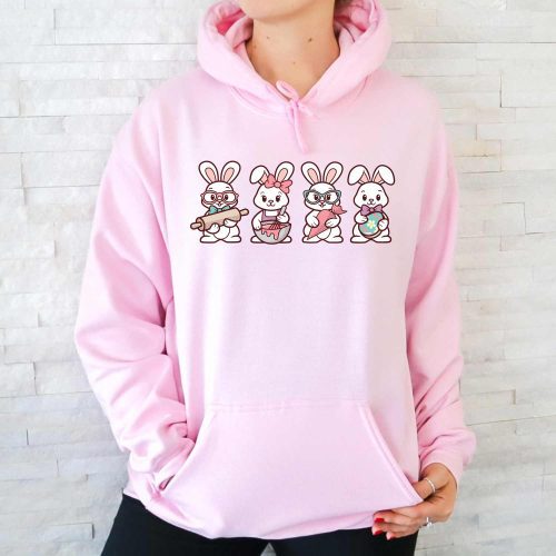 decorating bunnies hoodie light pink