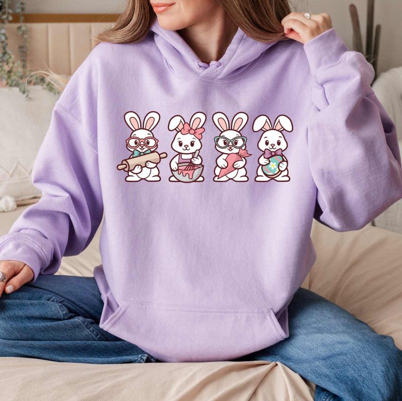 decorating bunnies hoodie orchid