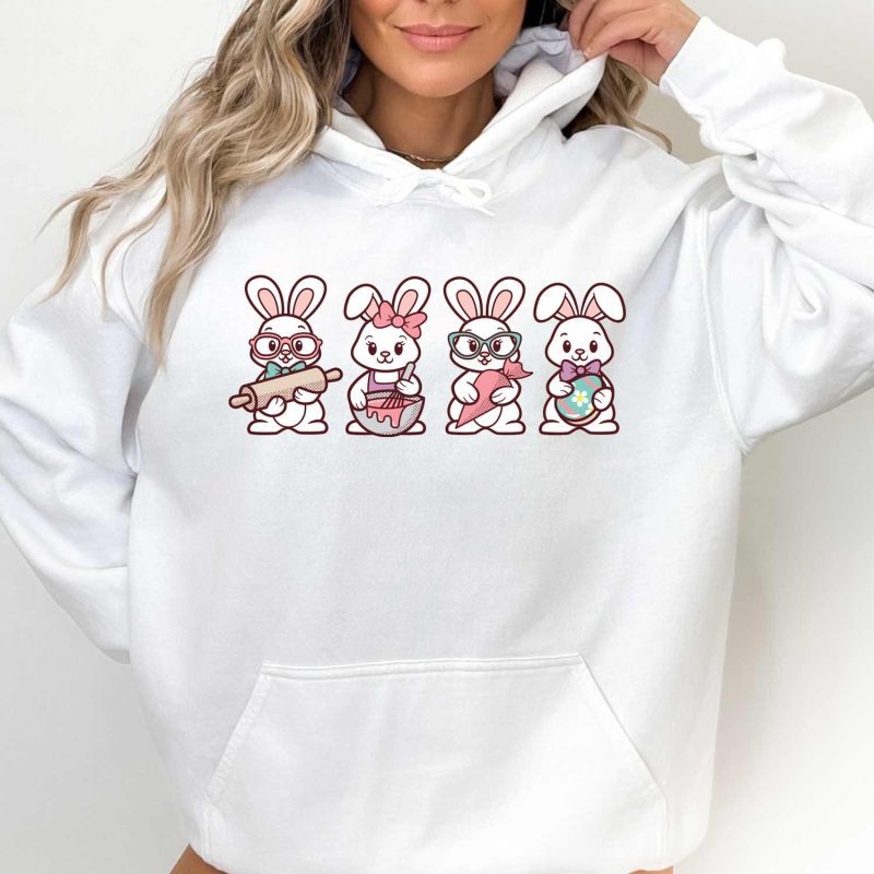 decorating bunnies hoodie white