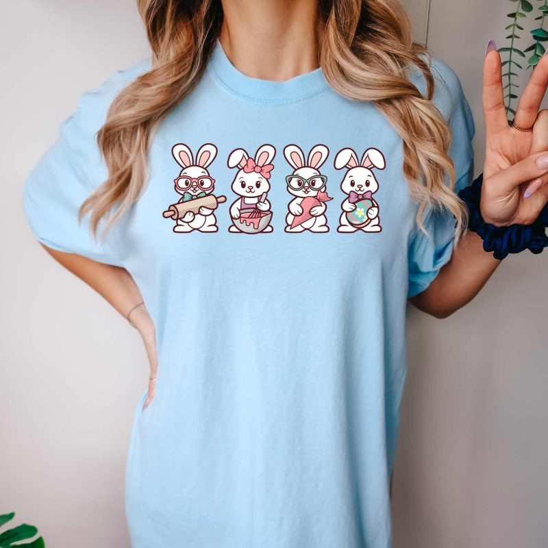 decorating bunnies shirt chambray