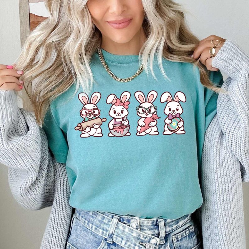 decorating bunnies shirt seafoam