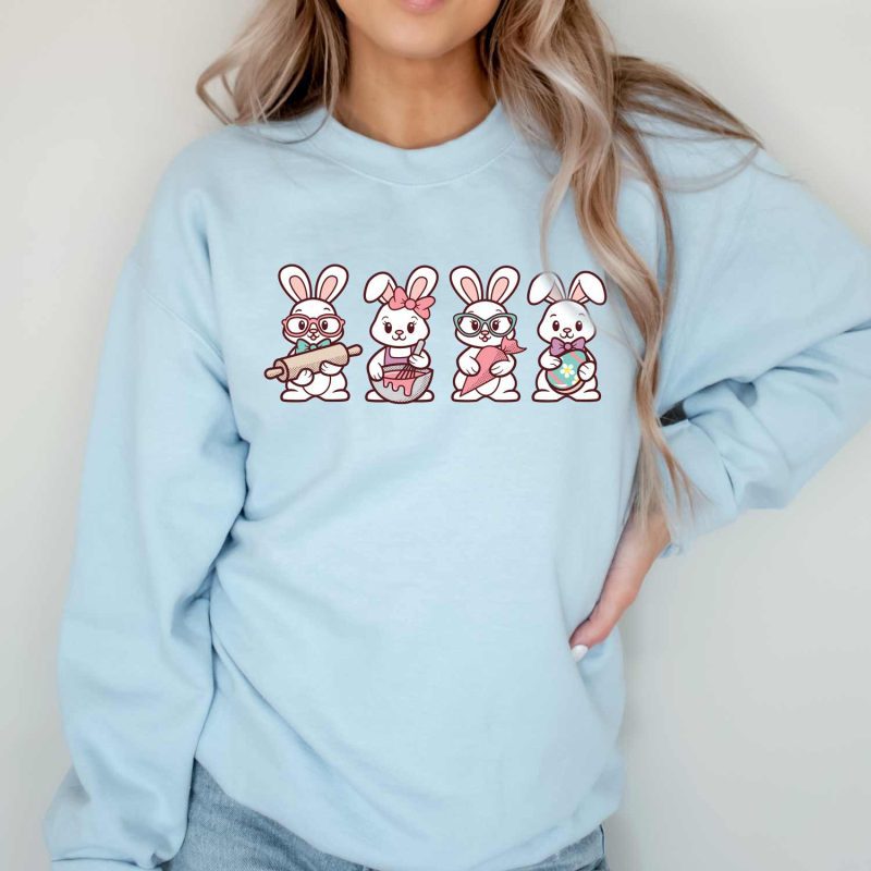 decorating bunnies sweatshirt light blue