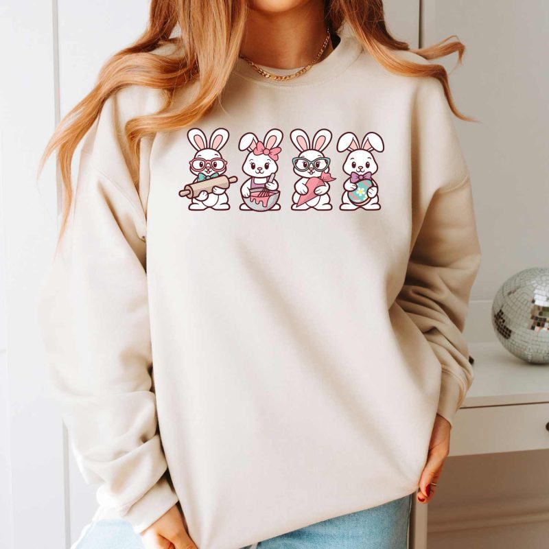 decorating bunnies sweatshirt sand