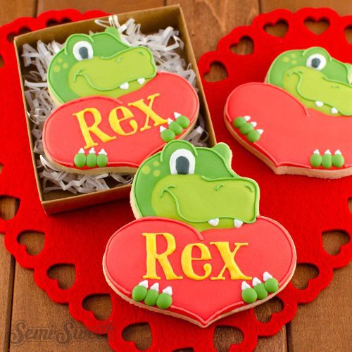 dinosaur heart cookies square