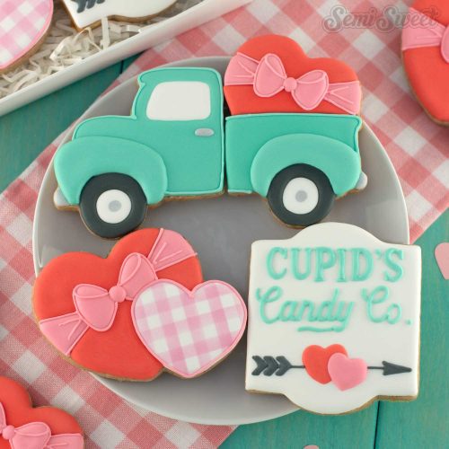 farm truck valentine cookies square