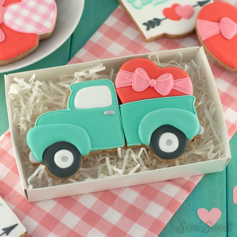 farm truck valentine cookies square single