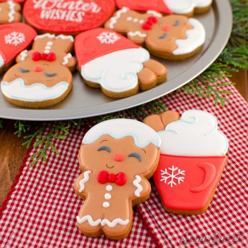 gingerbread man hot cocoa cookie platter close