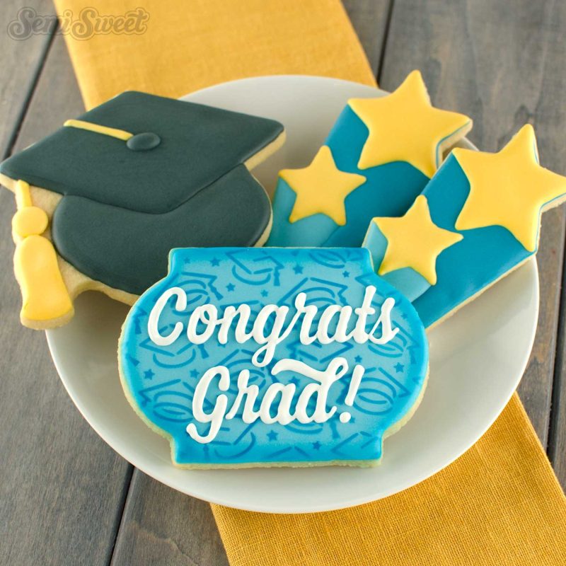 grad cap stencil cookies