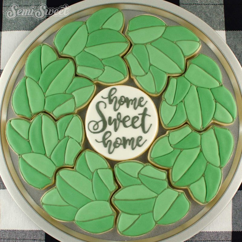 magnolia leaf wreath cookie platter green