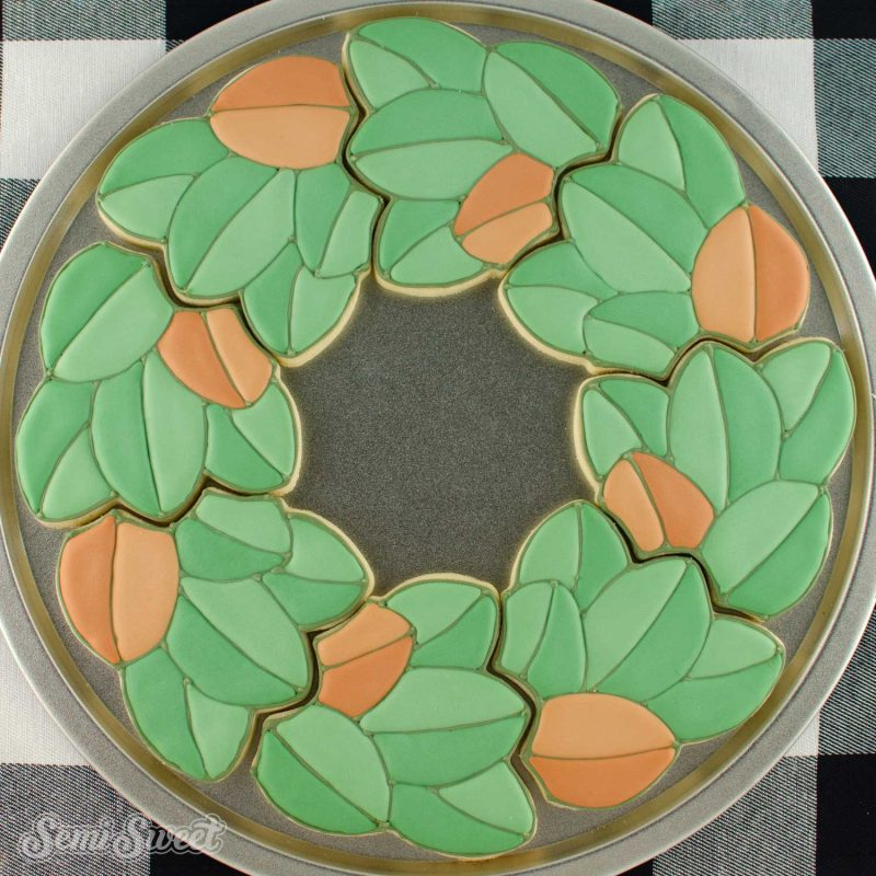 magnolia leaf wreath cookie platter no center