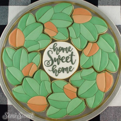 magnolia leaf wreath cookie platter square