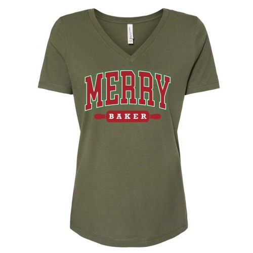 merry baker vneck military green