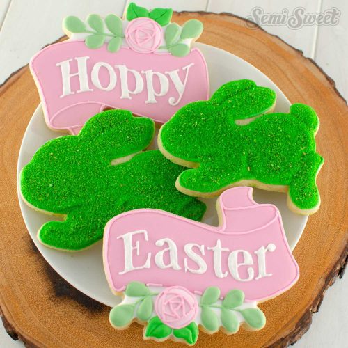 moss bunny cookies plate