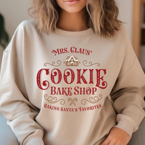 mrs claus cookie bake shop sand sweatshirt