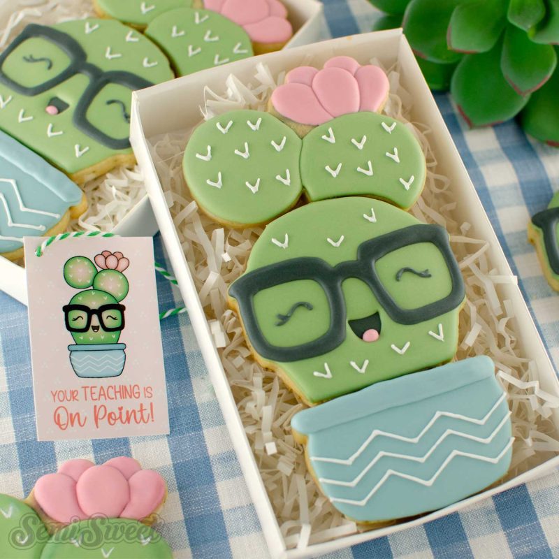 nerdy cactus cookie set square