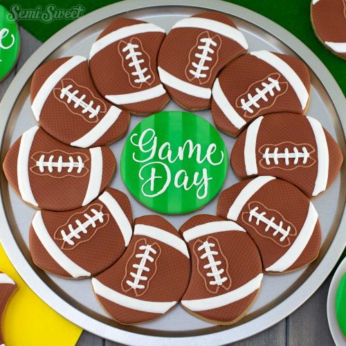 overlapping football cookie platter square