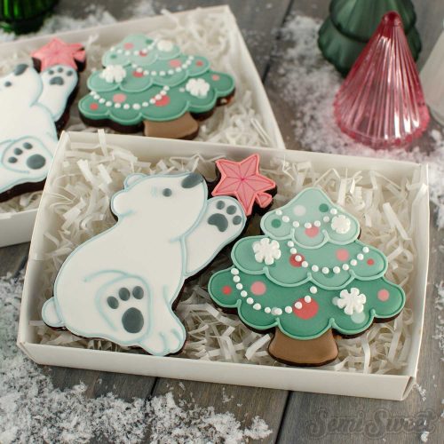 polar bear tree cookie set square