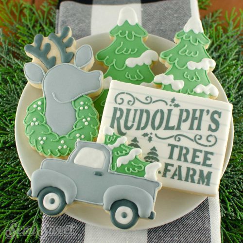 reindeer wreath cookies plate