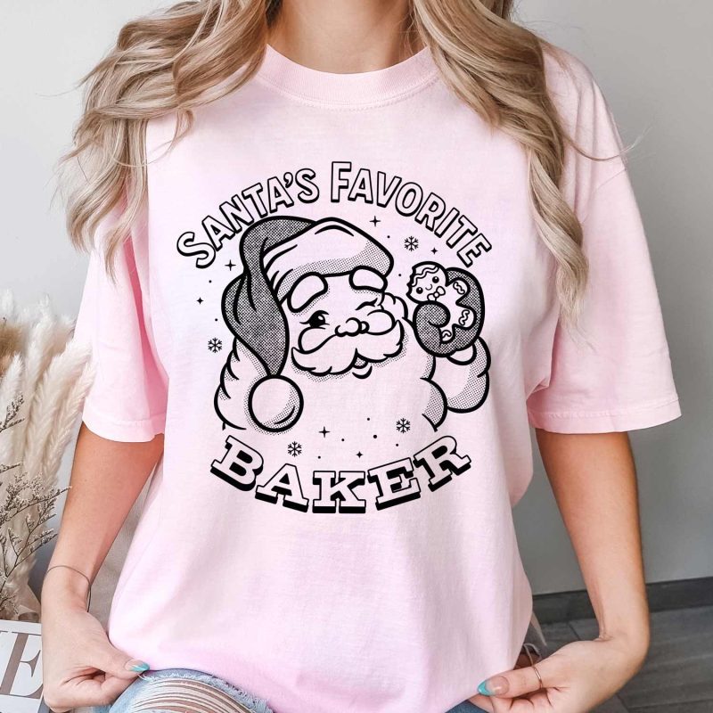 santas favorite baker light pink black crew