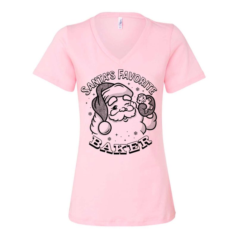 santas favorite baker light pink black vneck