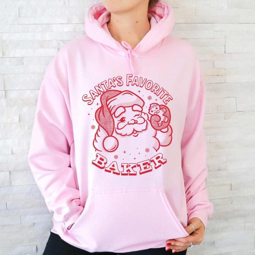 santas favorite baker light pink hoodie