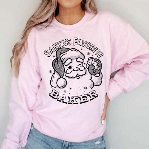 santas favorite baker light pink red sweatshirt