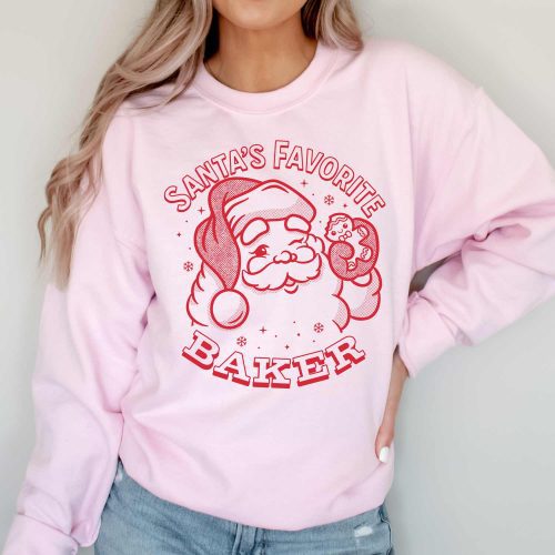 santas favorite baker light pink sweatshirt