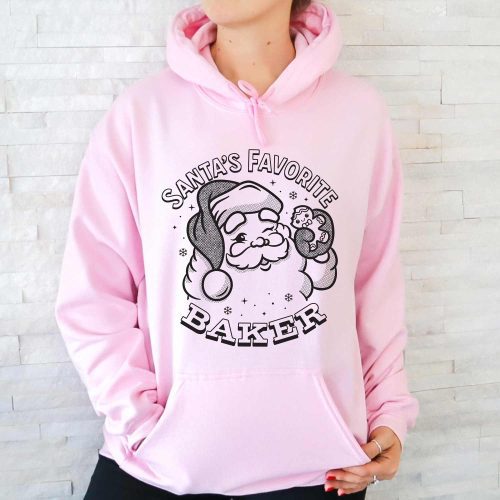 santas favorite baker light pink black hoodie