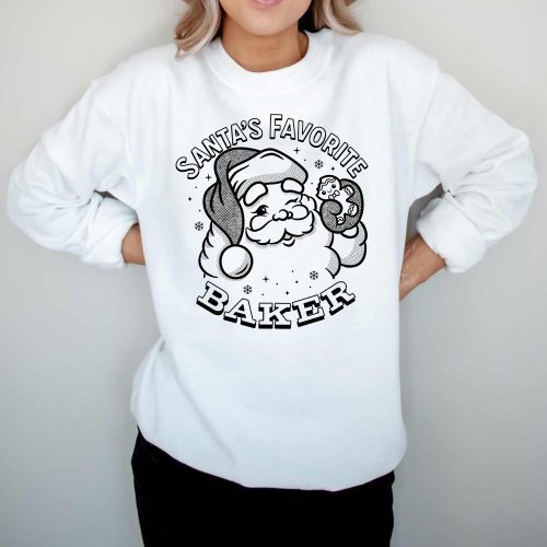 santas favorite baker white black sweatshirt