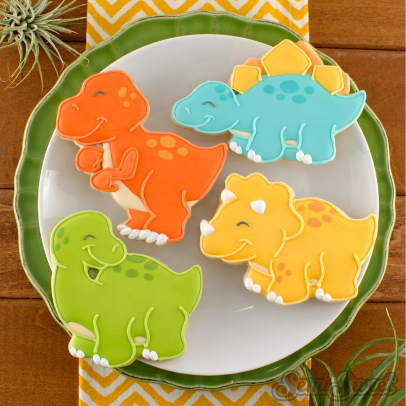 t rex dinosaur cookies square